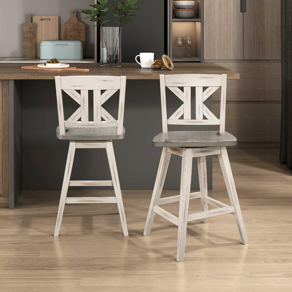Lexicon Swivel Counter Height Stools Set of 2,KK Back,Antique White/Grey
