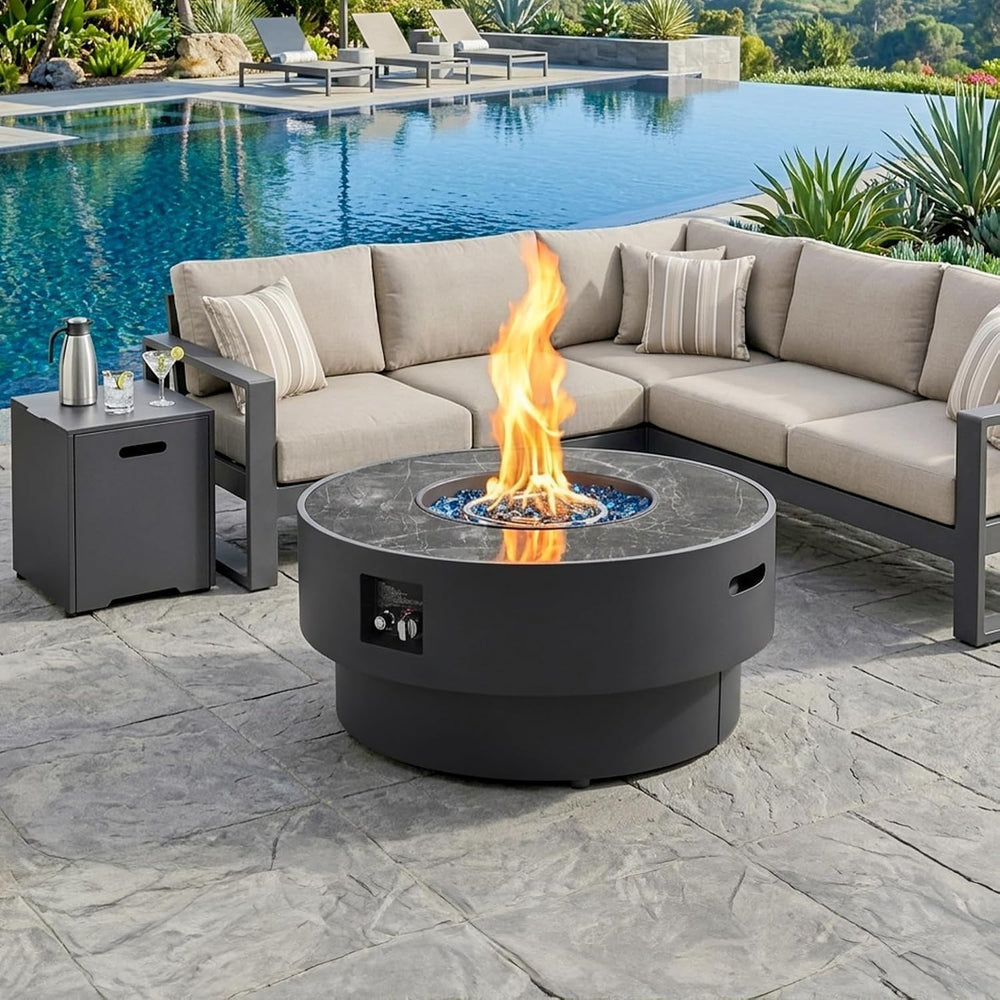 2PCS 32 Inch Round Fire Pit Table with Tank Cover, 2-in-1 Outdoor Propane Fir...