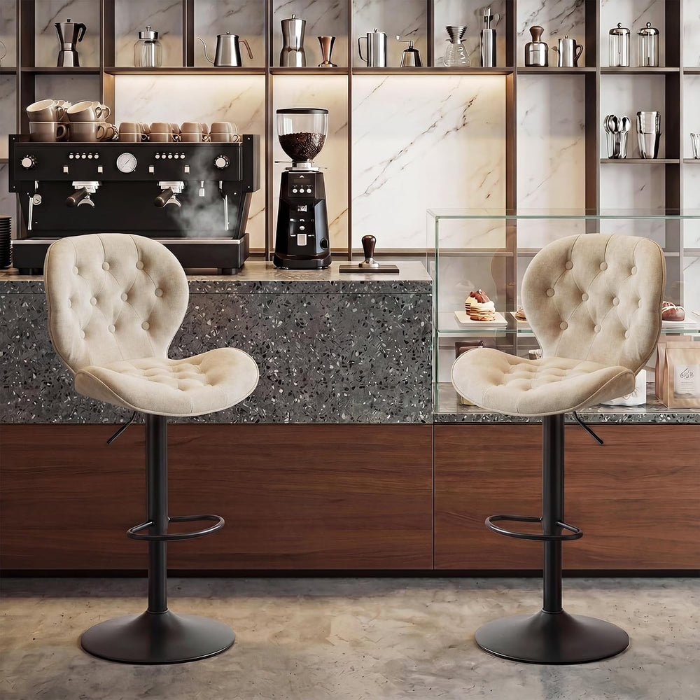 GRUSIGN Bar Stools Set of 2, Modern Swivel Adjustable Bar Chairs, Chenille Fa...