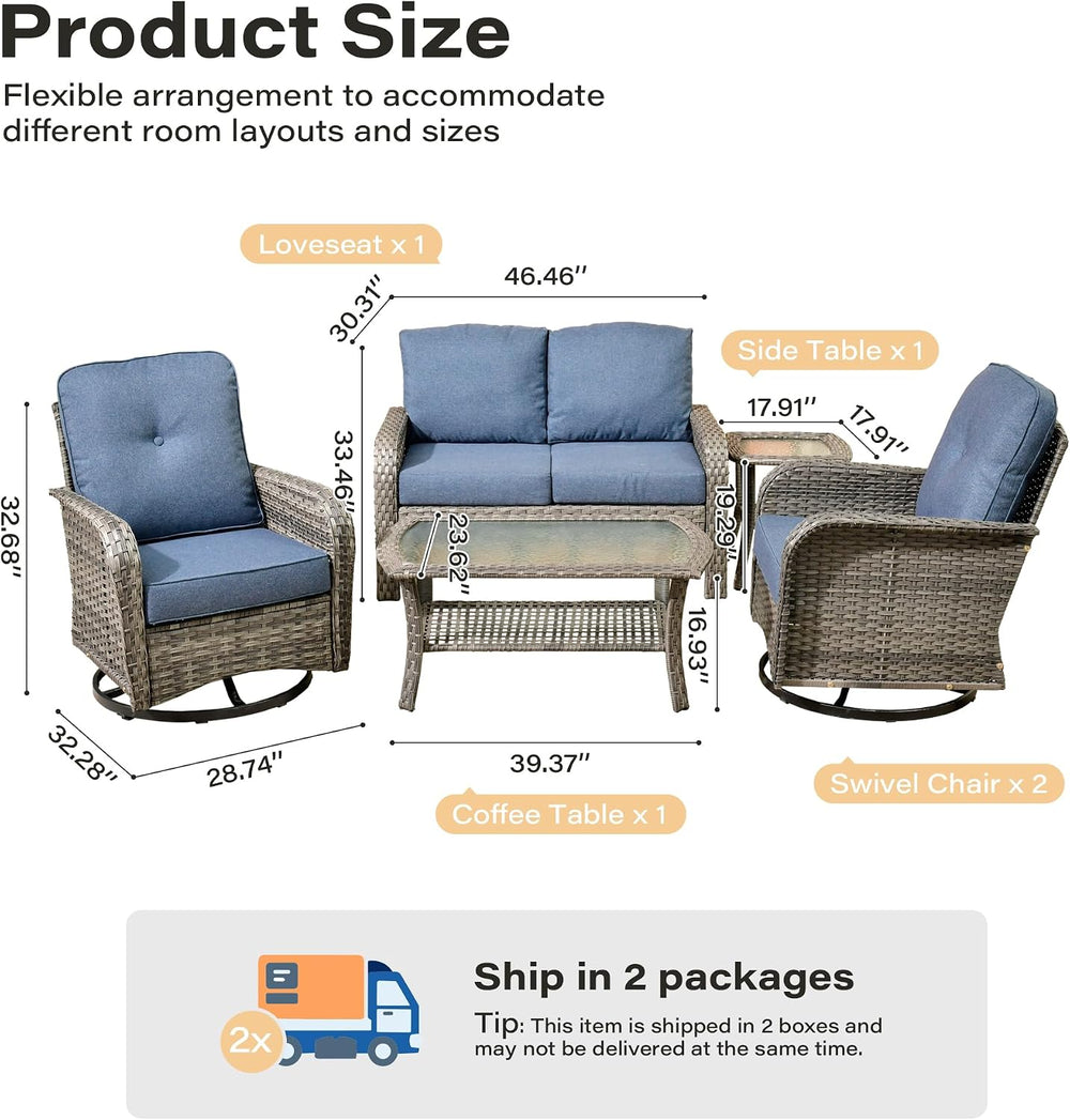 5 Pieces Patio Conversation Sets,Patio Furniture Set with Swivel Rocking Chai...