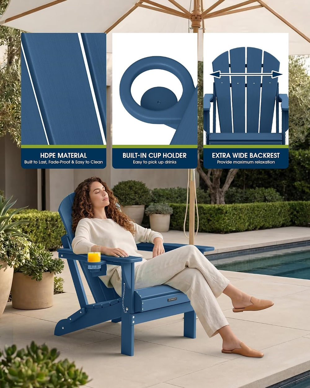 MUCHENGHY Folding Adirondack Chairs Set 4, HDPE for Fire Pit, Navy Blue (Set ...