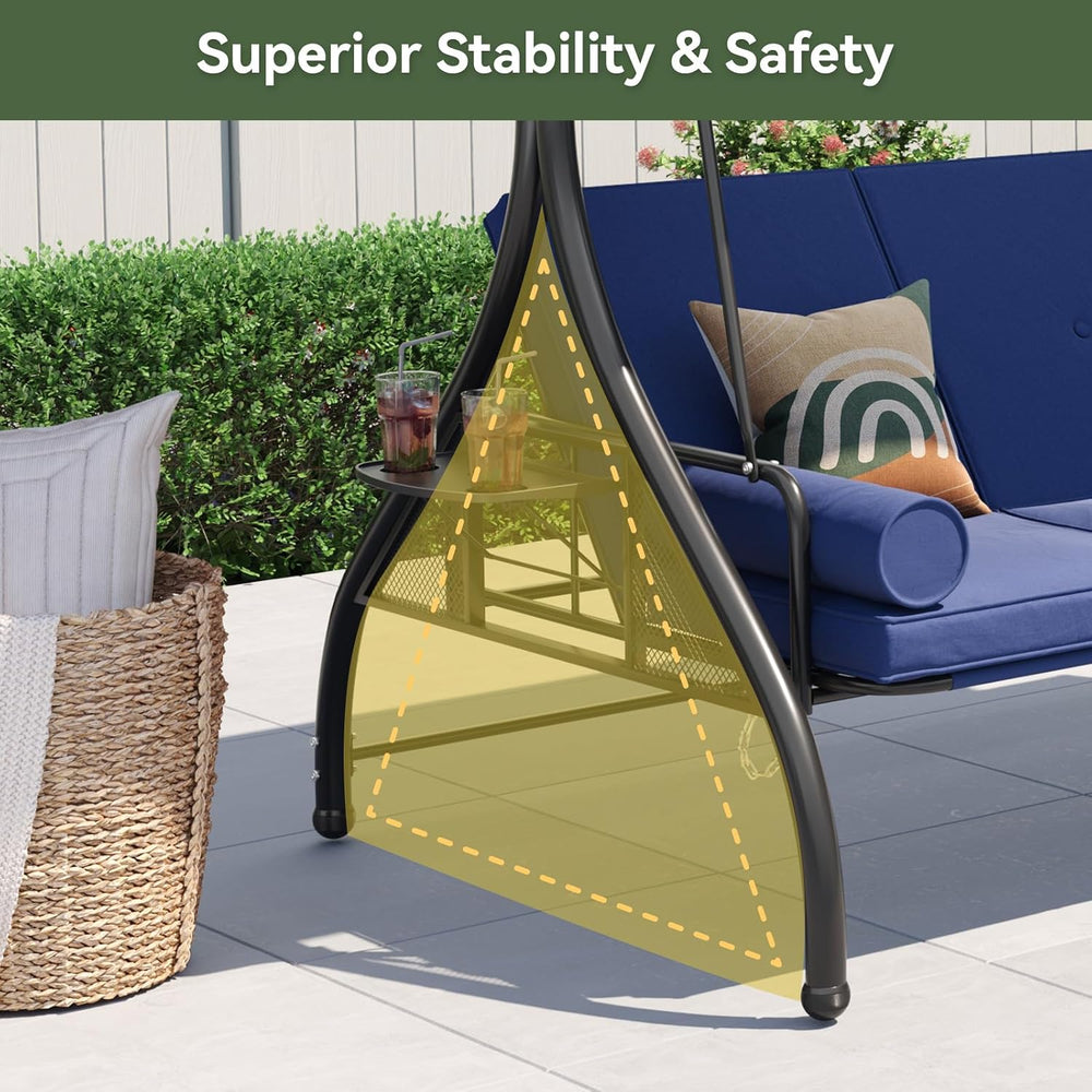 Aoxun Outdoor Porch Swing with Stand and Canopy, 3 Seats Outdoor Swings for A...