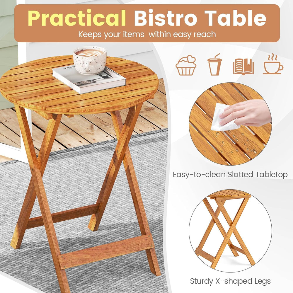 GIANTEX Patio Bistro Set 3 Pieces, Outdoor Acacia Wood Folding Table & Ch...