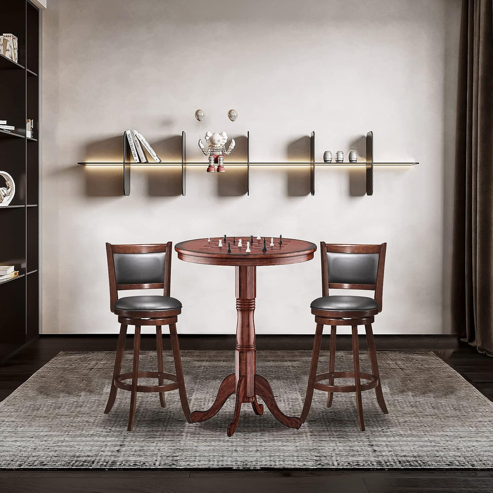 Giantex 3 Pcs Dining Table Set, Wooden Pub Pedestal Side Table with Stable Ba...