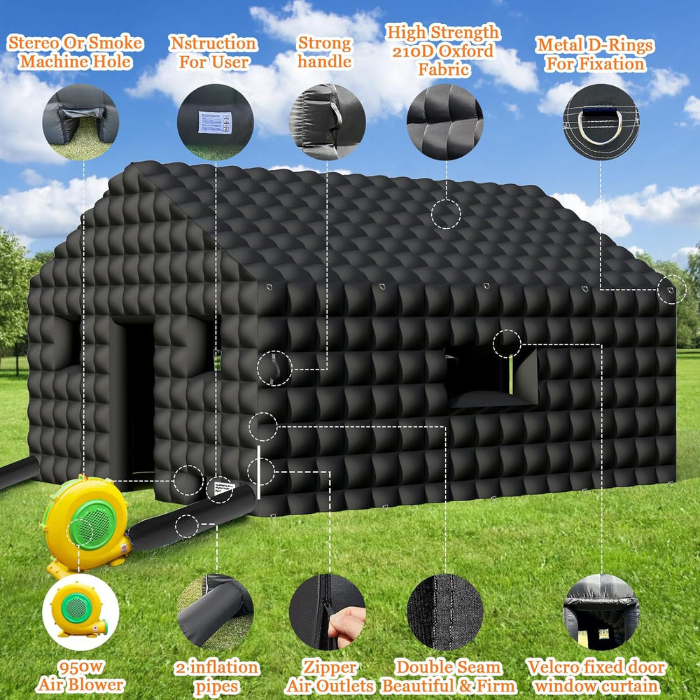 Inflatable Nightclub 20x16.8x12 Ft, Large Black Inflatable Club Tent with 2 D...