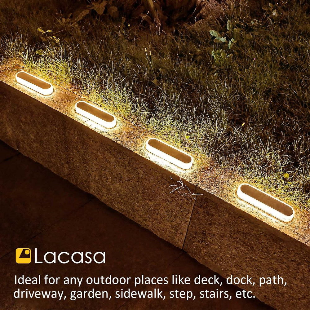 Lacasa Solar Deck Lights, 4 Pack 40LM Solar Powered Step Lights, LED Dock Lig...