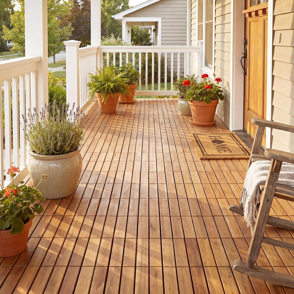 GIANTEX 27 PCS Acacia Wood Deck Tiles, Interlocking Patio Flooring Tiles