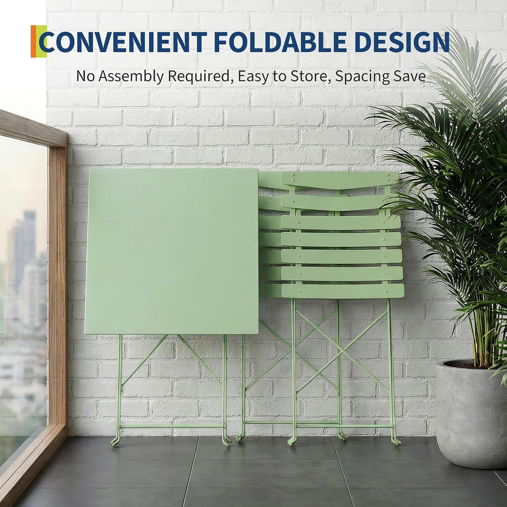 IDEALHOUSE Bistro Table and Chairs Set of 2, Folding Design, Green