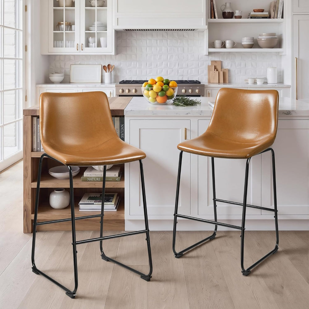 Waleaf 26 Inch Counter Height Bar Stools Set of 2, Faux Leather Bar Chairs