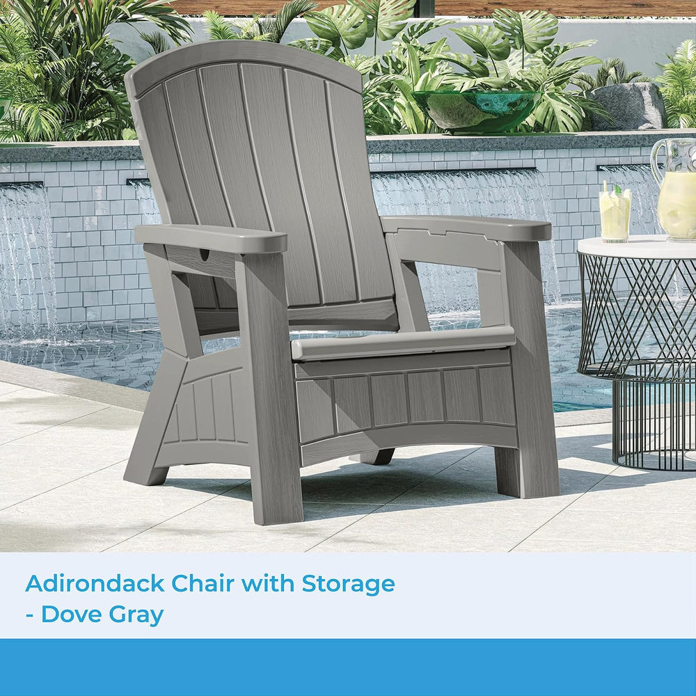 Suncast Outdoor Patio Adirondack Chair with 8 Gallons of Under-Seat Storage, ...