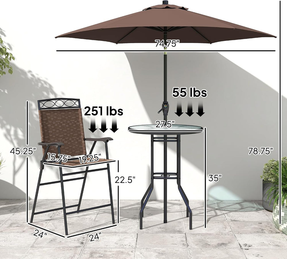 Outsunny 4 Piece Outdoor Bar Set with Umbrella, Patio Dining Set Brown