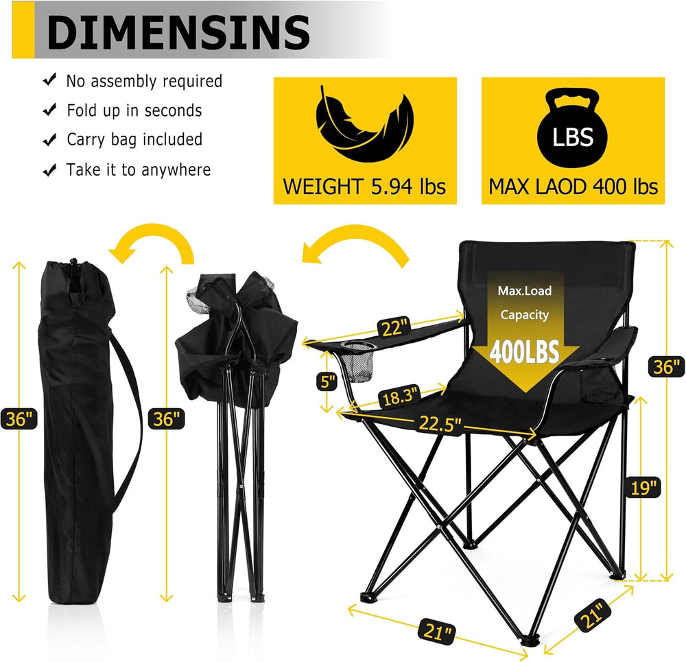 Joyfair Camping Chairs for Lawn & Beach, Large for Adults, Black