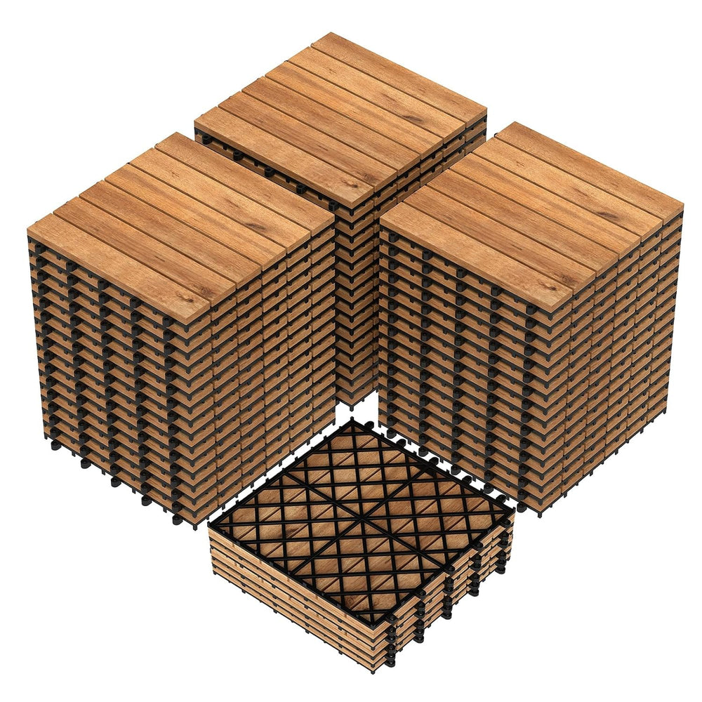 Goplus 54-Pack Acacia Wood Interlocking Deck Tiles (54 PCS,Straight)