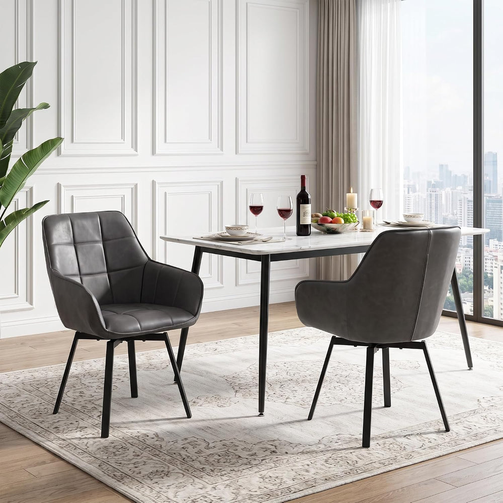 TUKAILAi Swivel Dining Chairs Set of 2, Faux Leather Dining Chairs with Arms ...