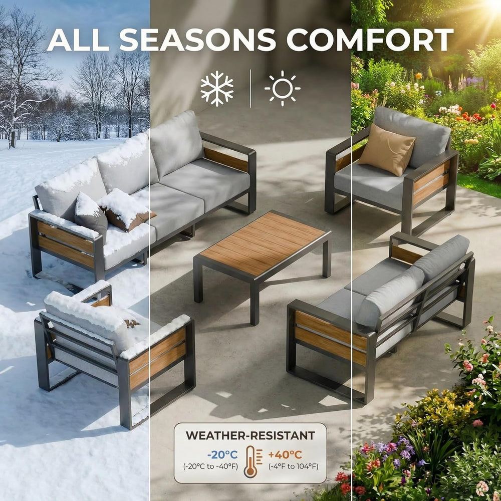 ZANDOR Aluminum Outdoor Patio Furniture Set with Table,5 Seat, Grey