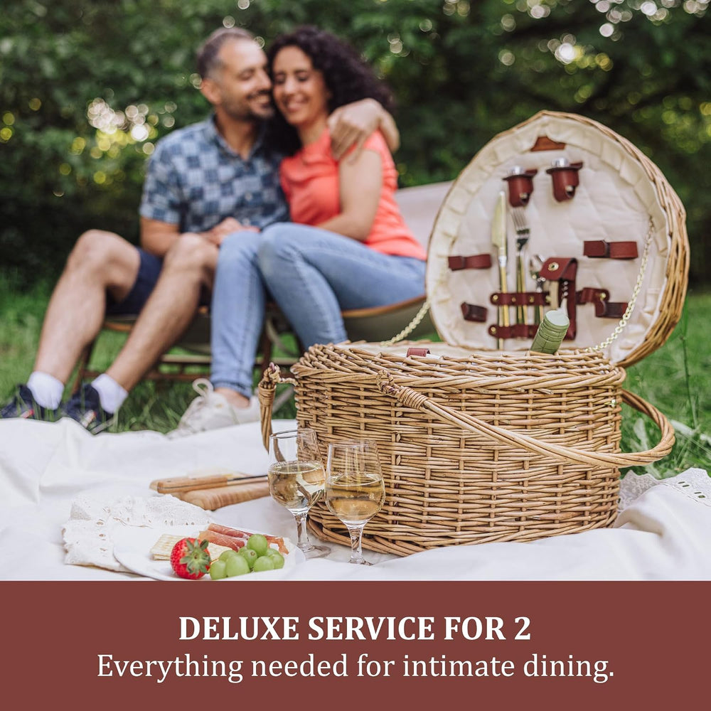 PICNIC TIME Heart Picnic Basket for 2, Wicker Basket with Handle, Complete De...