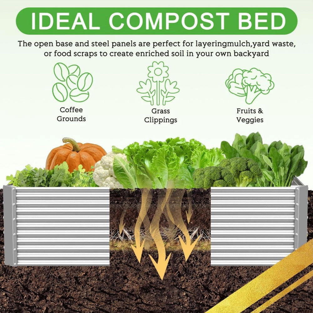 2 Pack Tall Corrugated Galvanized Steel Raised Garden Bed Outdoor, Metal Abov...