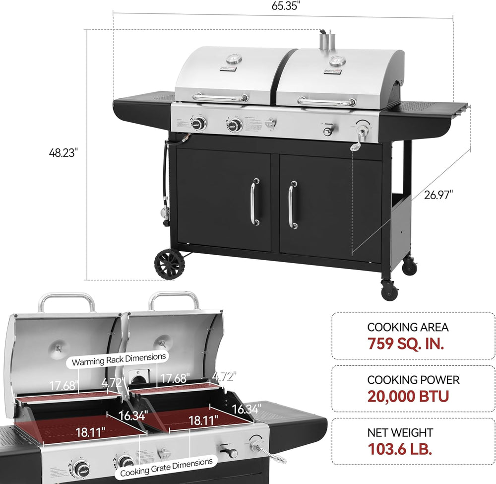 Royal Gourmet ZH3002N 2-Burner Propane Gas and Charcoal Grill Combo