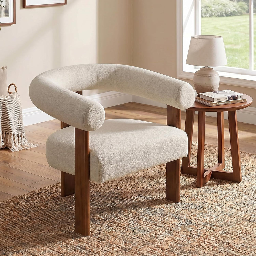 Usaint Upholstered Barrel Accent Chair Set of 2 with Walnut Wood Legs