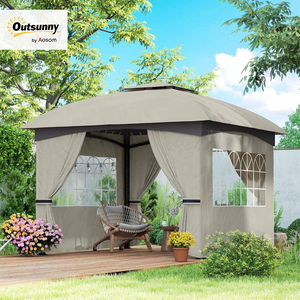 Outsunny 11' x 11' Outdoor Gazebo UV Protected with Curtains Light Gray