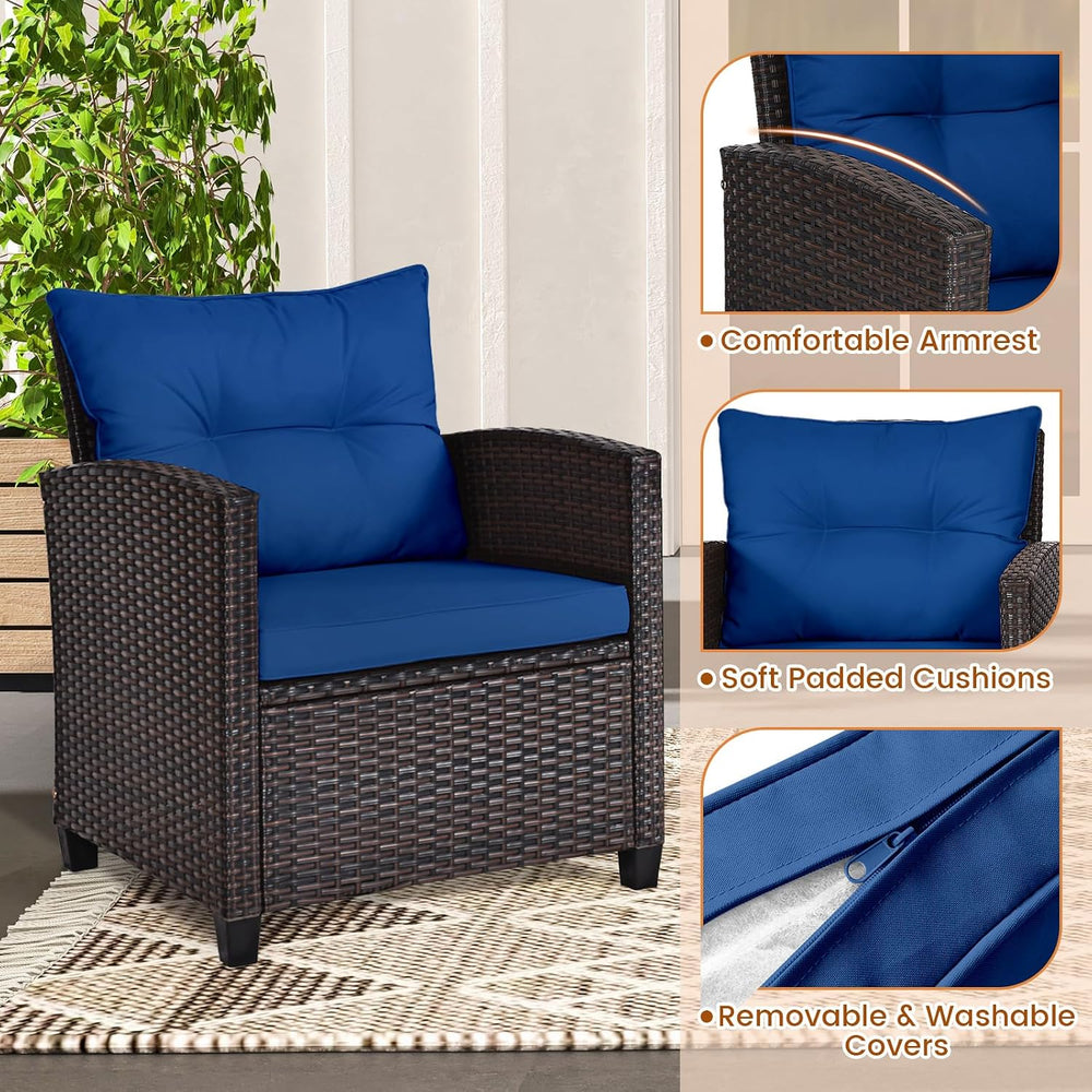 ORALNER 3 Pieces Patio Furniture Set, Outdoor Wicker Bistro Set (Navy)