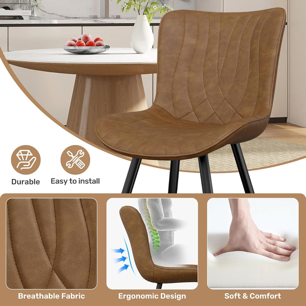 Dining Chair Set of 2 PU Leather Dining Room Chairs Upholstered Comfy Dining ...