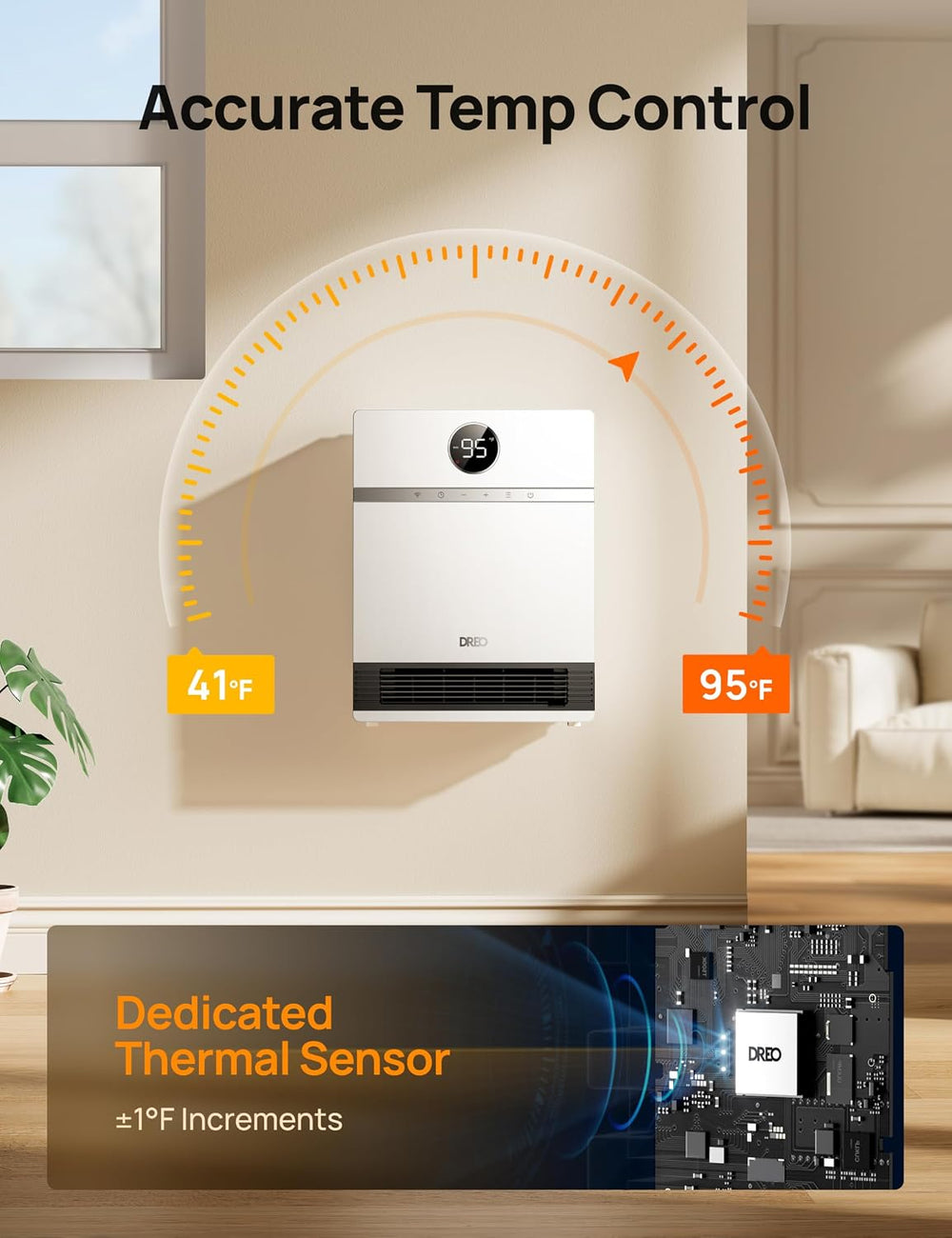 DREO Smart Wall Heater, IP24 Easy-mounted PTC Space Heater for Indoor Use, 30...