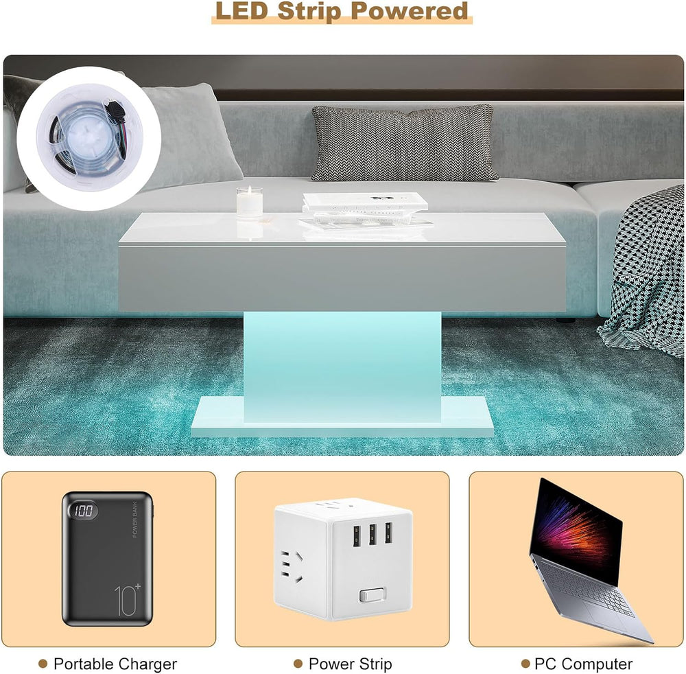 HedoAjim Led Coffee Table for Living Room, Living Room Table Rectangular Cent...