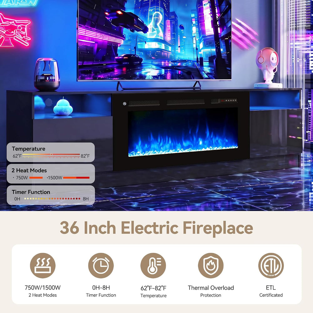 MXV 80" Fireplace TV Stand for TVs Up to 90", LED Light Entertainme...