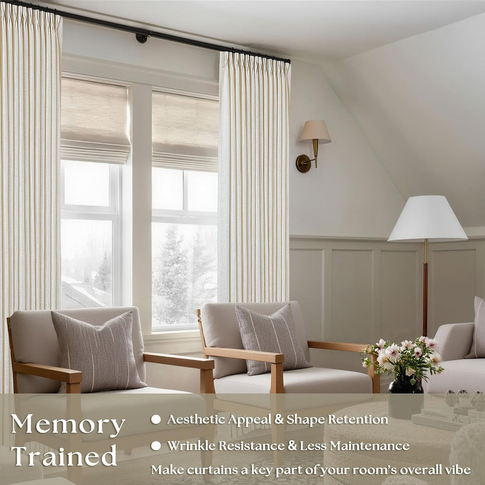TWODRAPES Natural Pinch Pleated Linen Curtains 96 Inches Long Living Room