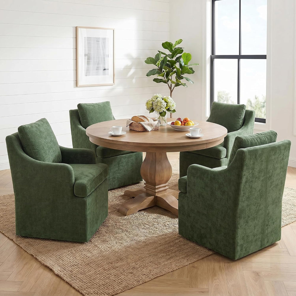 VKNOW Upholstered Dining Chairs Set of 4, Dining Room Chairs with Casters