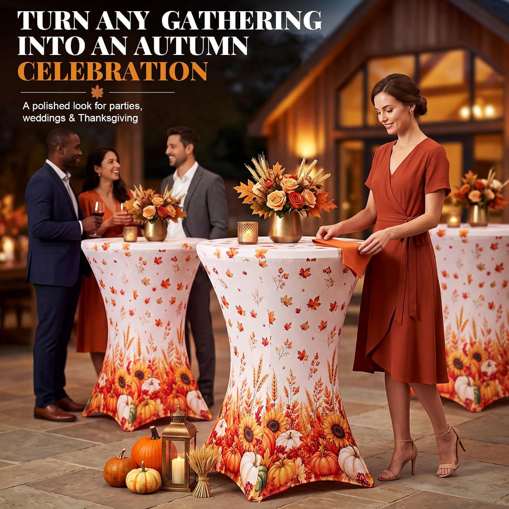 4 Pack Fall Thanksgiving Cocktail Tablecloth, Round High Top Table Covers
