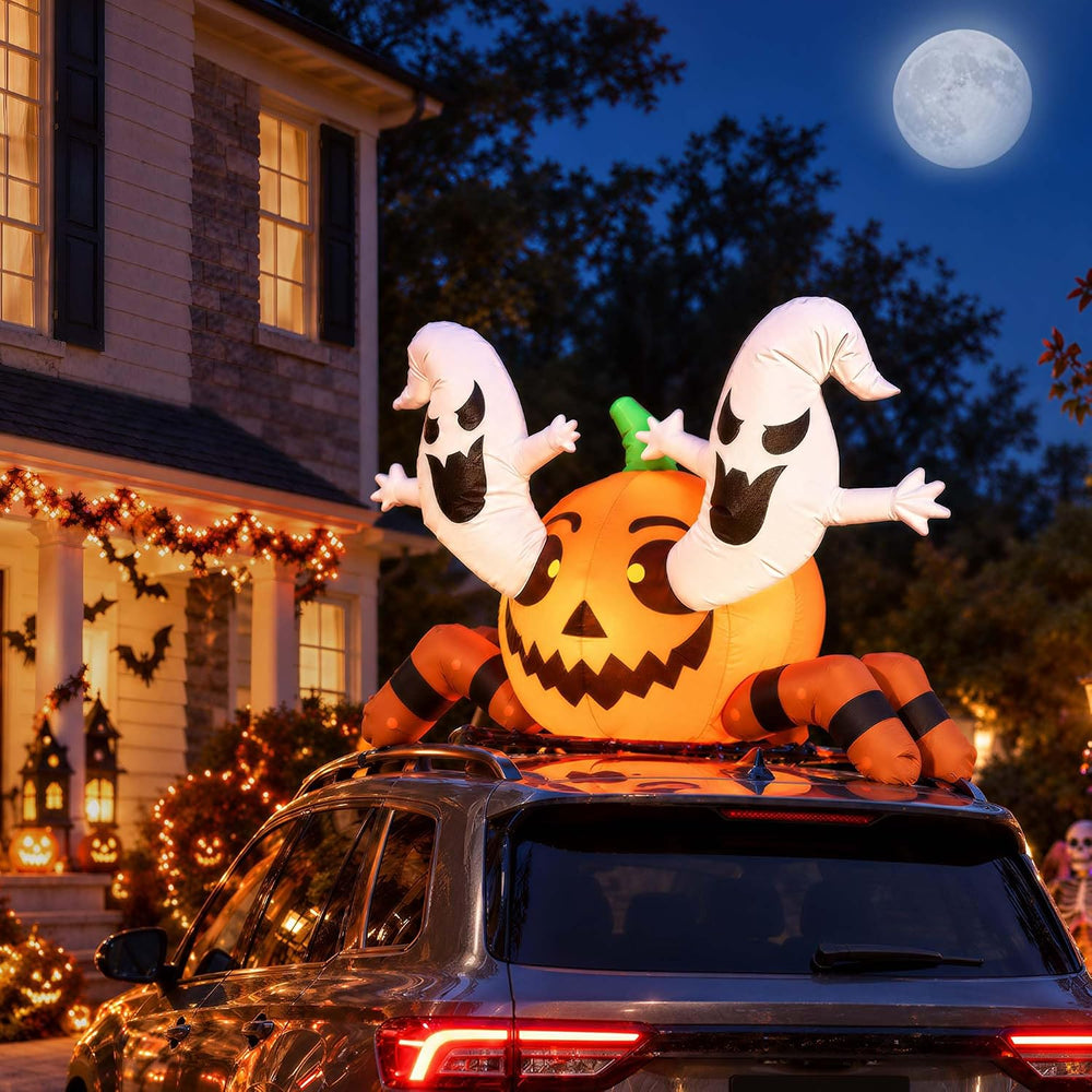 4FT Inflatable Halloween Decoration Outdoor, Blow Pumpkin Spider Yard Decor