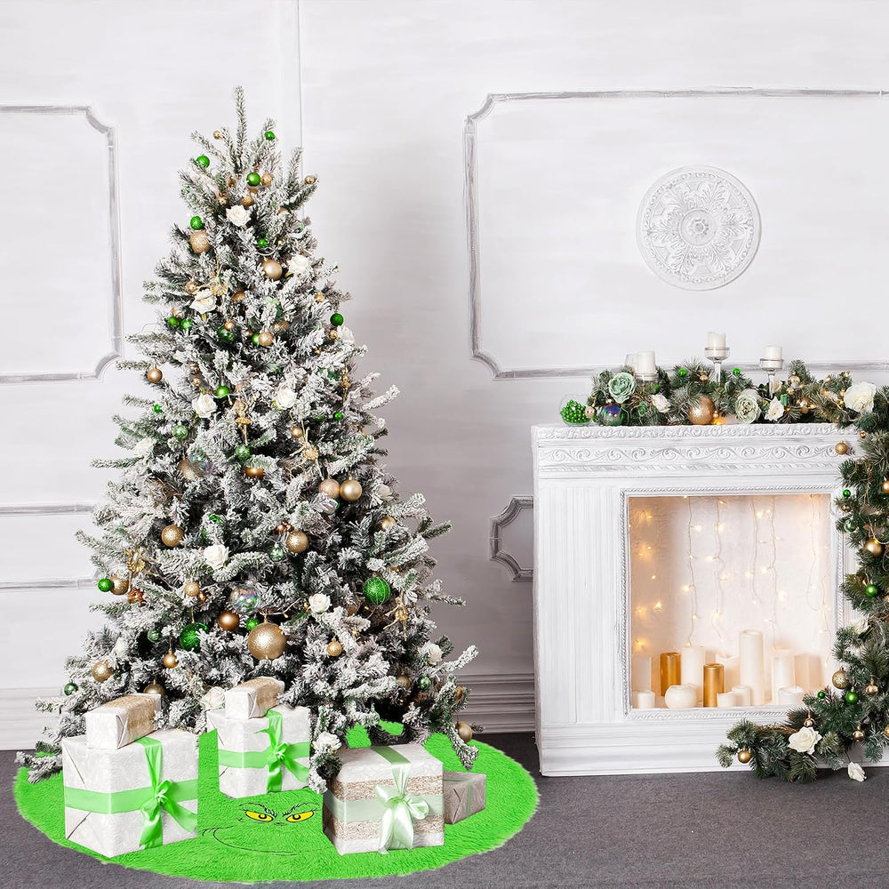48 inch Green Christmas Tree Skirt, Plush Faux Fur Xmas Tree Skirt | Whimsica...