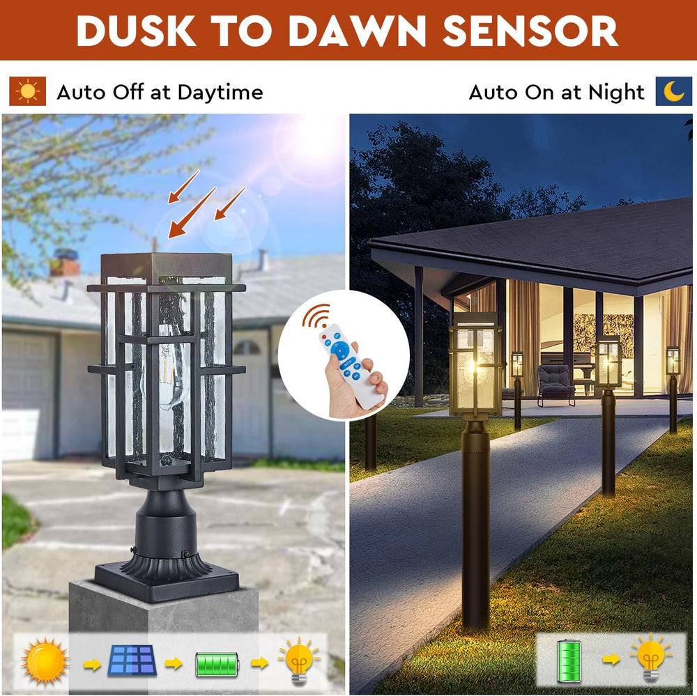 Outdoor Solar Lamp Post Light with Pier Mount Base, Dusk to Dawn Aluminum Out...