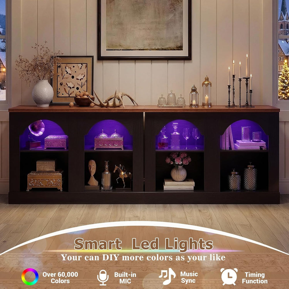 Unikito 94" Long Arched Console Table with LED Light & Adjustable Shelf
