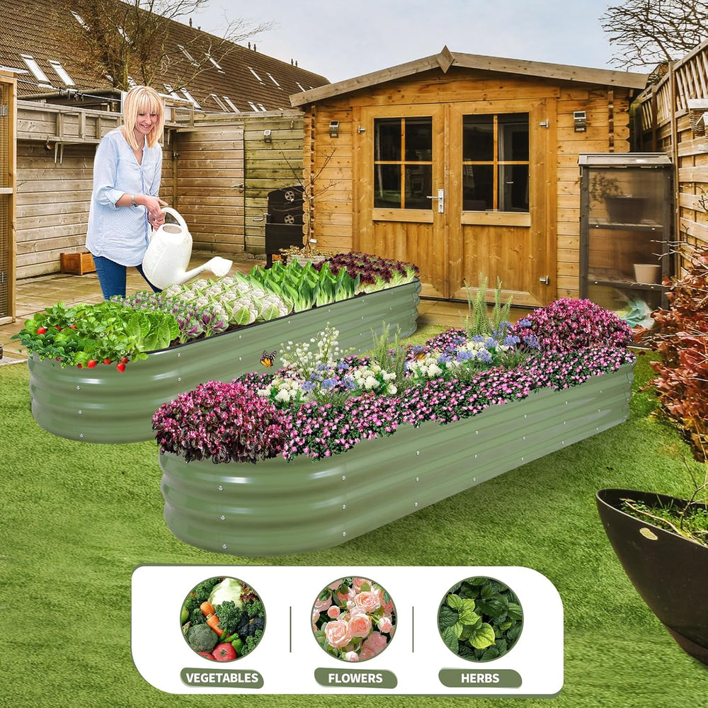 Galvanized Raised Garden Bed Outdoor- 8x2x1FT Planter Box, Green