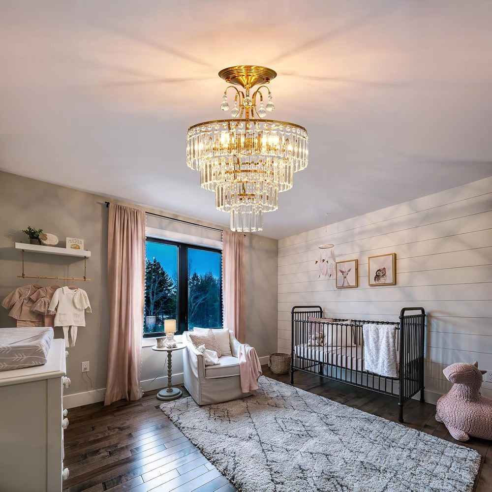 CVKASH 5 -Lights Crystal Gold Chandelier Fixture Modern Semi Flush Mount Ceil...