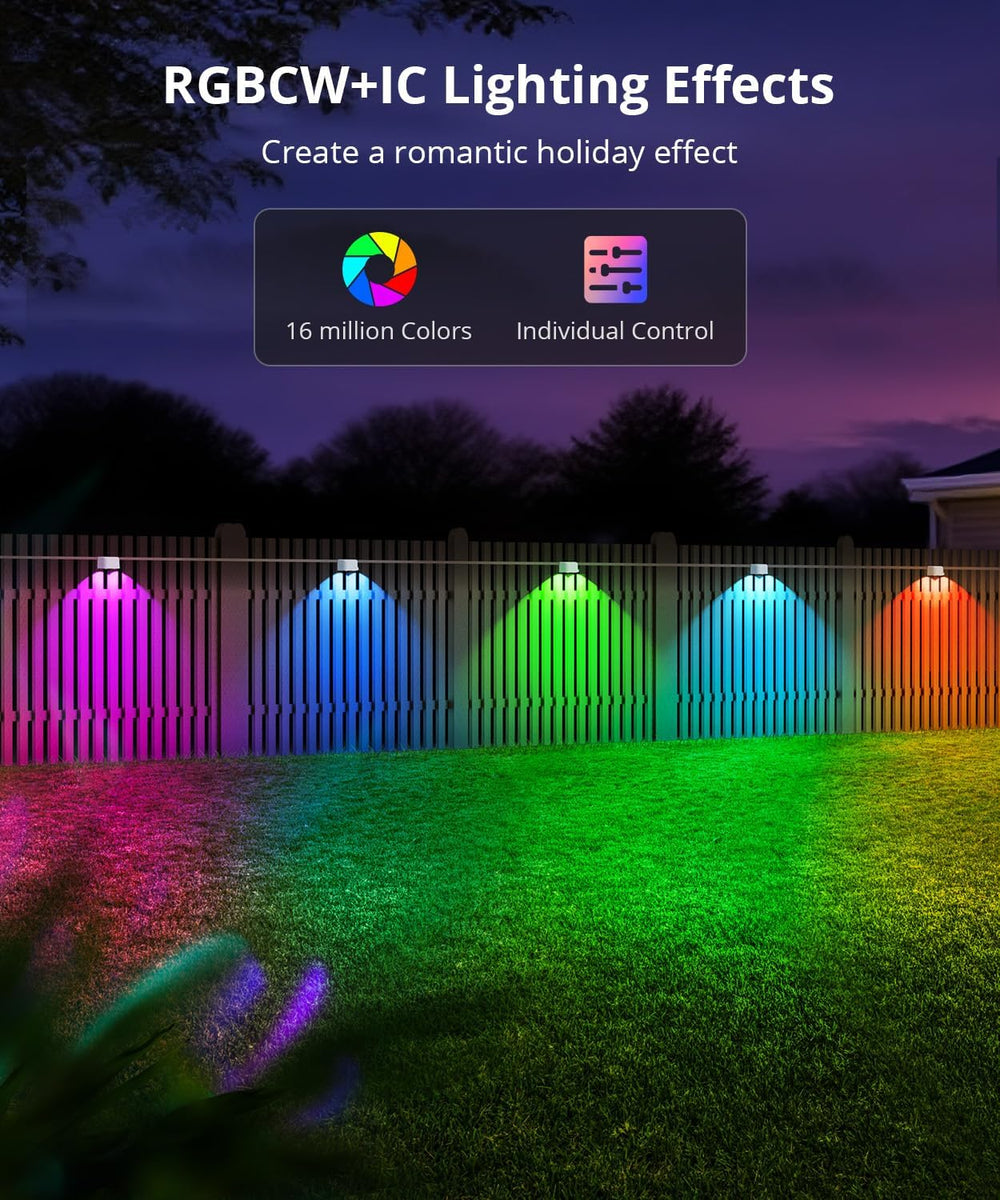 Outdoor Deck Lights 24 Packs, Smart RGBCW Fence Light, 100+ Scene Modes, Dual...