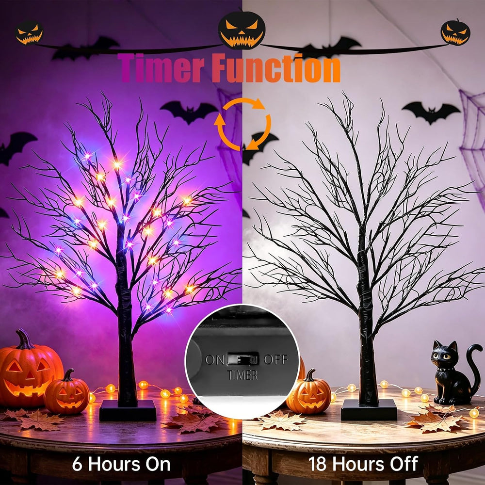 Halloween Decorations Indoor, 2 Pack 26 Inch Black Halloween Tree Set, 56 Ora...