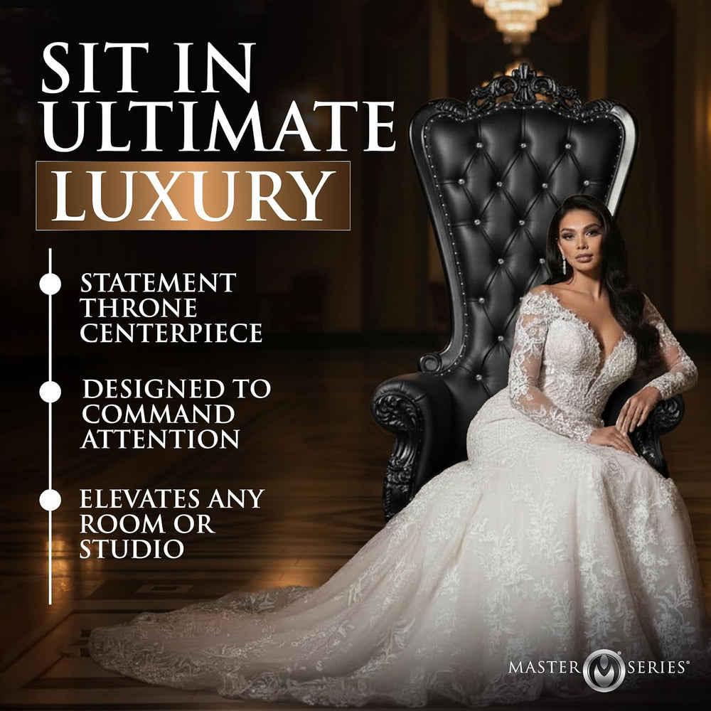 Master Series Throne Chair, Ornate Tufted Chair with Vegan Leather Cushions, ...