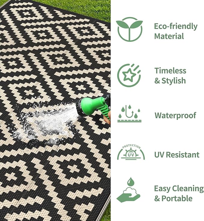 GENIMO Outdoor Rug for Patio Clearance, 10'x14' Waterproof Large Camp...
