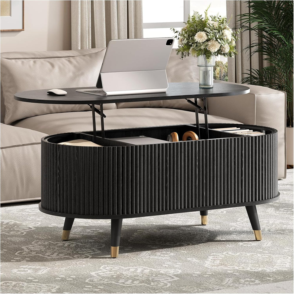 JOINICE Oval Lift Top Coffee Table with Storage for Living Room,42.5",Black
