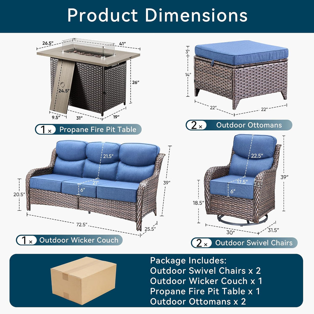 Luxury Patio Furniture Set with Fire Pit Table-6 Pieces All Weather Outdoor S...