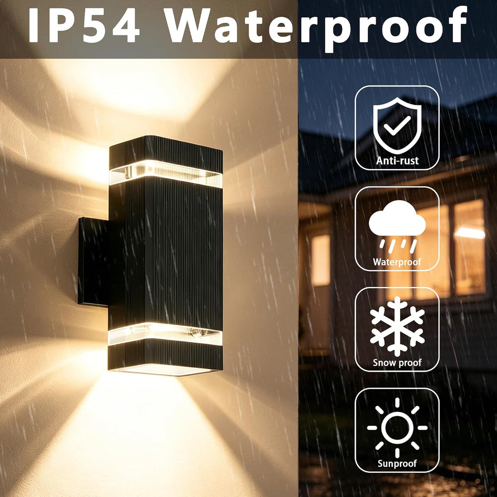 JYV 2 Pack Outdoor Wall Lights, Square Up and Down Porch Lights, Black