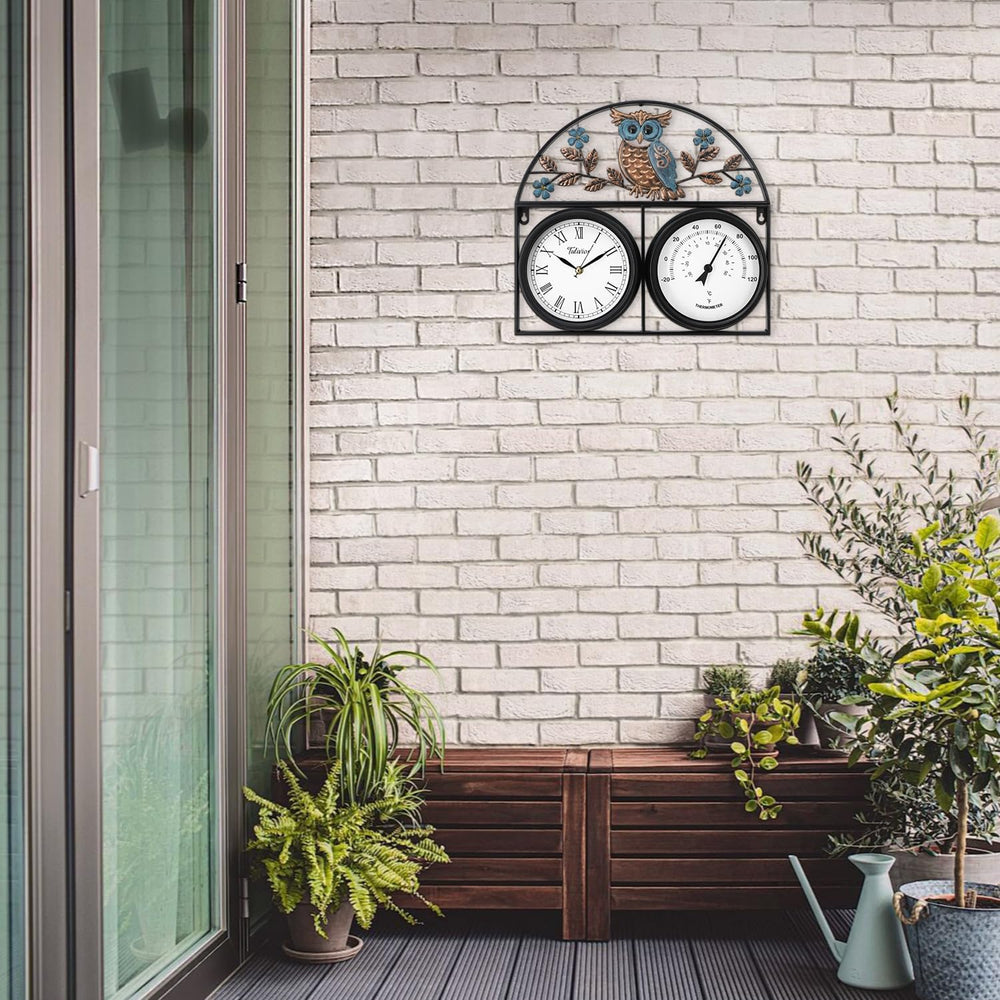17Inch Large Outdoor Clock,Waterproof Wall Clock with Thermometer,Weatherproo...