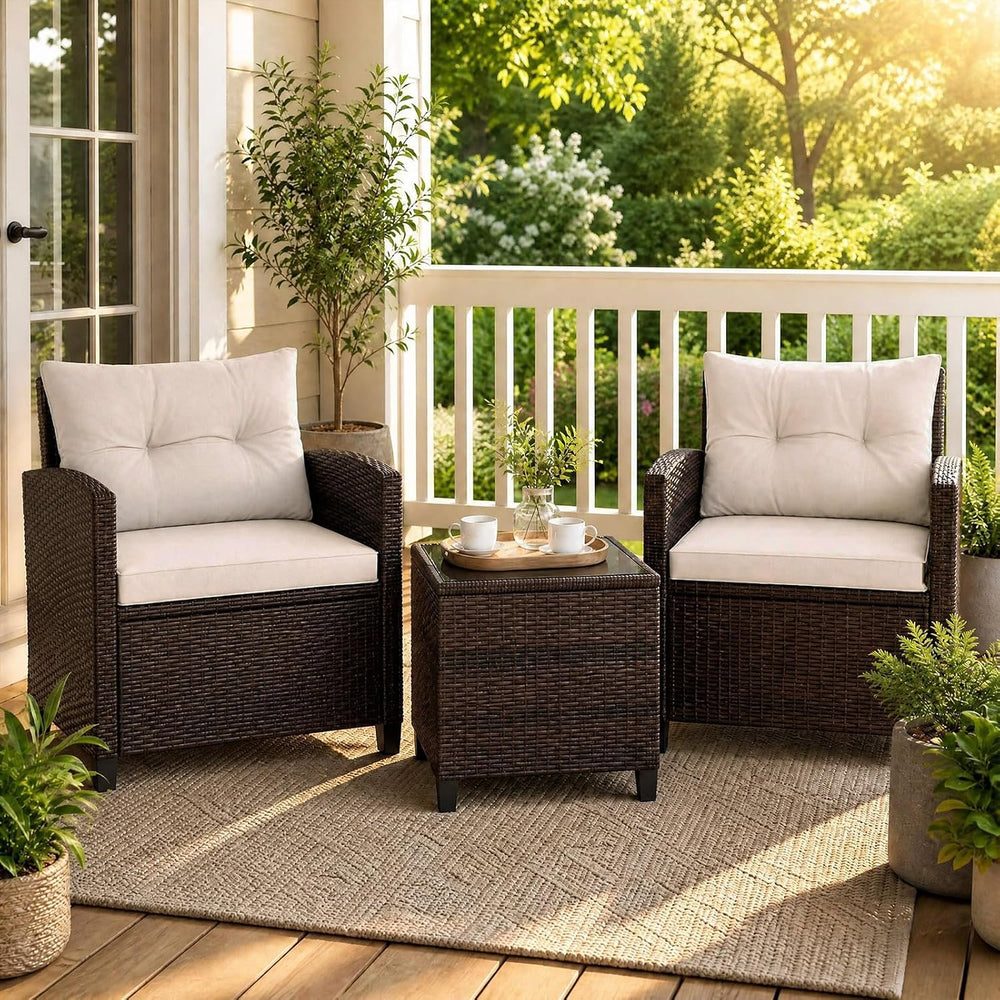 COSTWAY 3PCS Wicker Patio Furniture Set with Cushions for Balcony and Porch