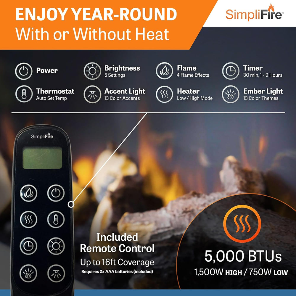 SimpliFire Format 36-Inch Wall Mount Electric Fireplace with 50-Inch Floating...