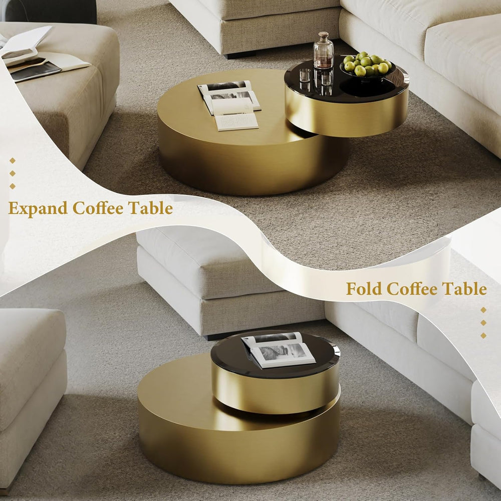 Brass Round Rotatable Top Coffee Table, 2 Tier Circle Coffee Table with 360° ...