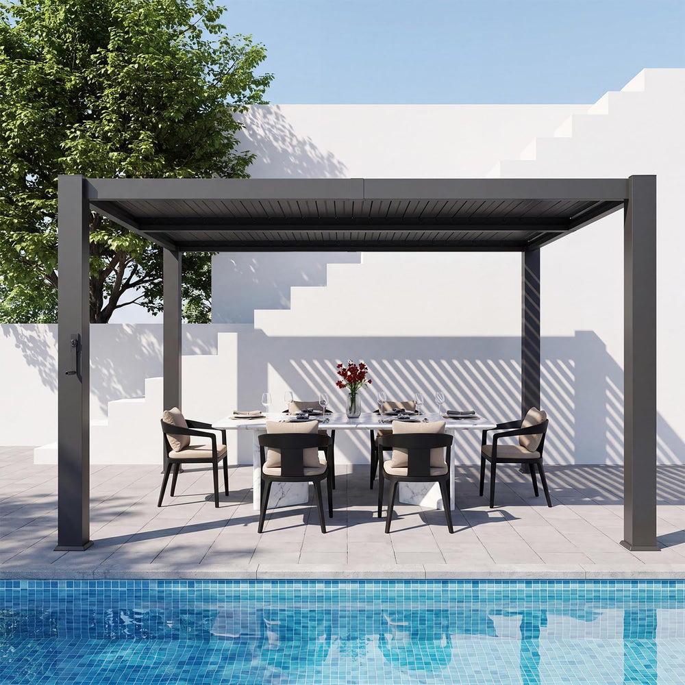Aoxun Louvered Pergola 10x12, 3.8" Thick Posts, 82.5 MPH Wind Resistance